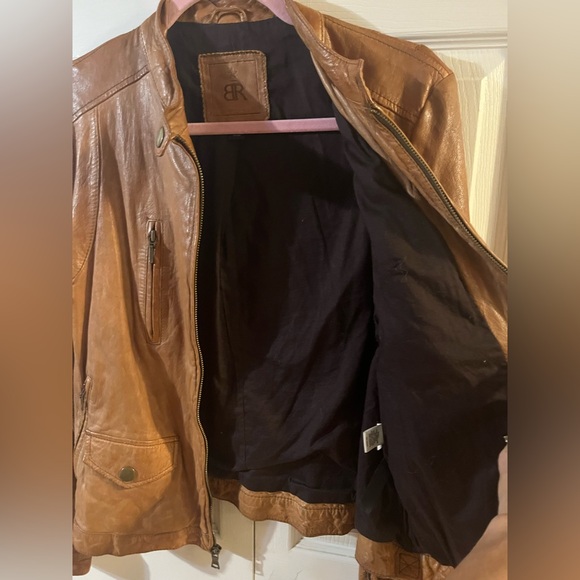 Banana Republic BR Leather Bomber Jacket Brown Size L - Picture 10 of 13